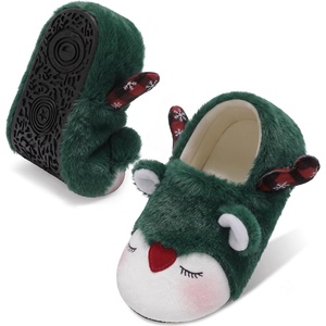 Toddler Slippers Boys Girls Cartoon Plush House Shoes | Cute Animal Design, Plush Warm Lining, Slip On Design, Non Slip Rubber Sole, Wide Toe Box(Deergreen)