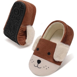 Toddler Slippers Boys Girls Cartoon Plush House Shoes | Cute Animal Design, Plush Warm Lining, Slip On Design, Non Slip Rubber Sole, Wide Toe Box(Dogbrown)