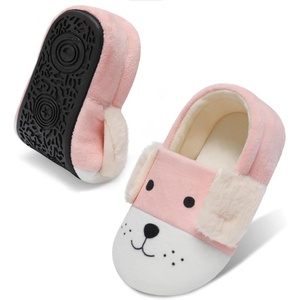 Toddler Slippers Boys Girls Cartoon Plush House Shoes | Cute Animal Design, Plush Warm Lining, Slip On Design, Non Slip Rubber Sole, Wide Toe Box(Dogpink)