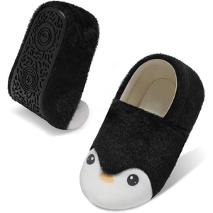 Toddler Slippers Boys Girls Cartoon Plush House Shoes | Cute Animal Design, Plush Warm Lining, Slip On Design, Non Slip Rubber Sole, Wide Toe Box(Penguinblack)