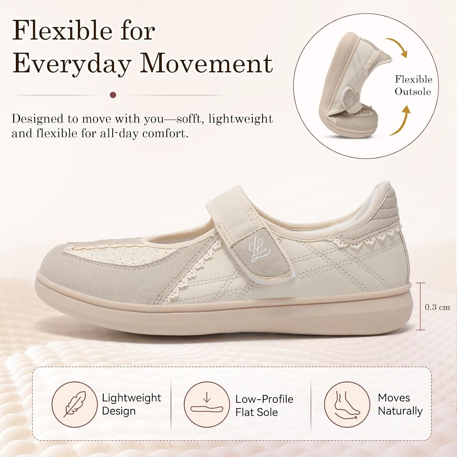 image:imageLeIsfIt Womens Mary Jane Flats Wide Toe Box Comfortable Walking ShoesBeige
