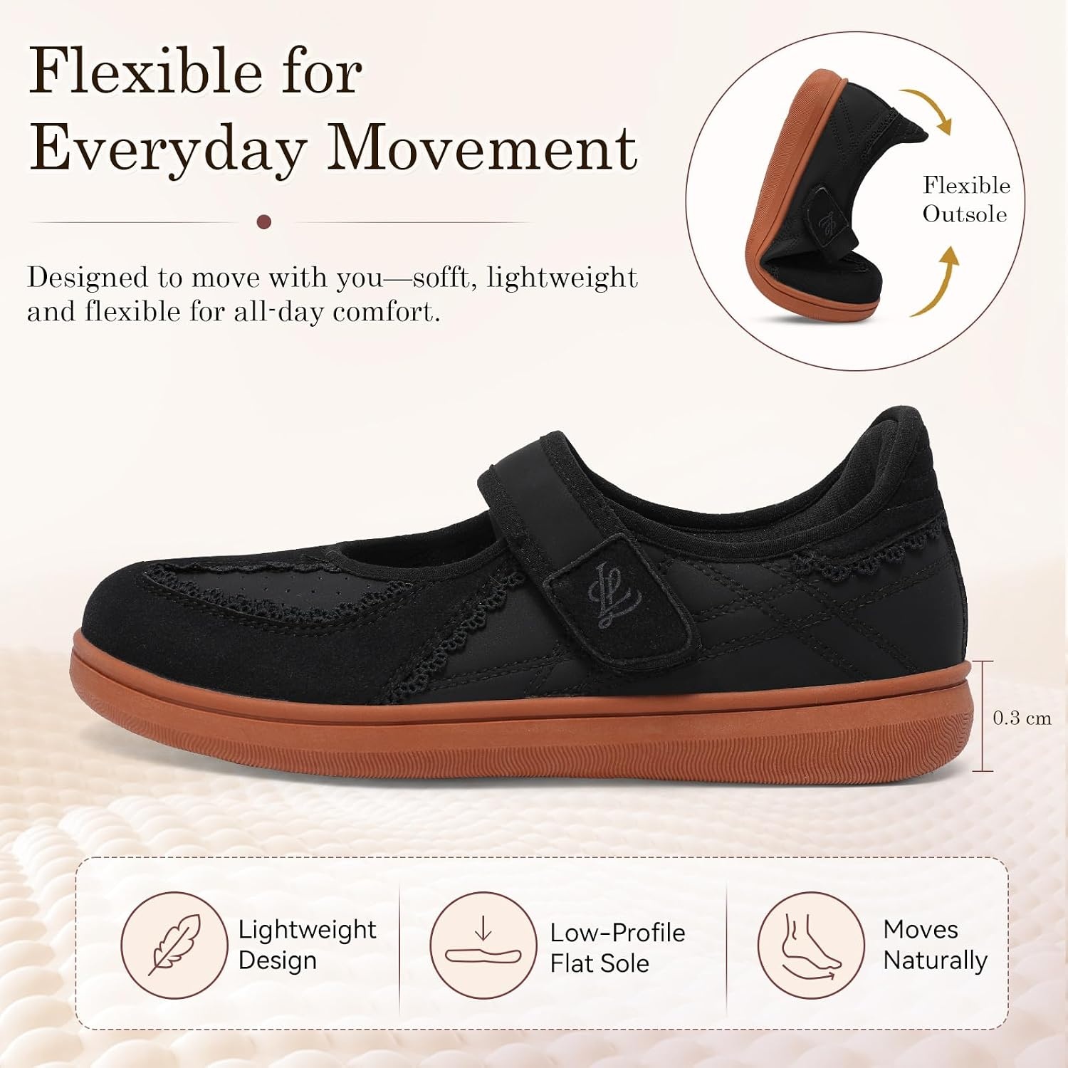 image:imageLeIsfIt Womens Mary Jane Flats Wide Toe Box Comfortable Walking ShoesBlack