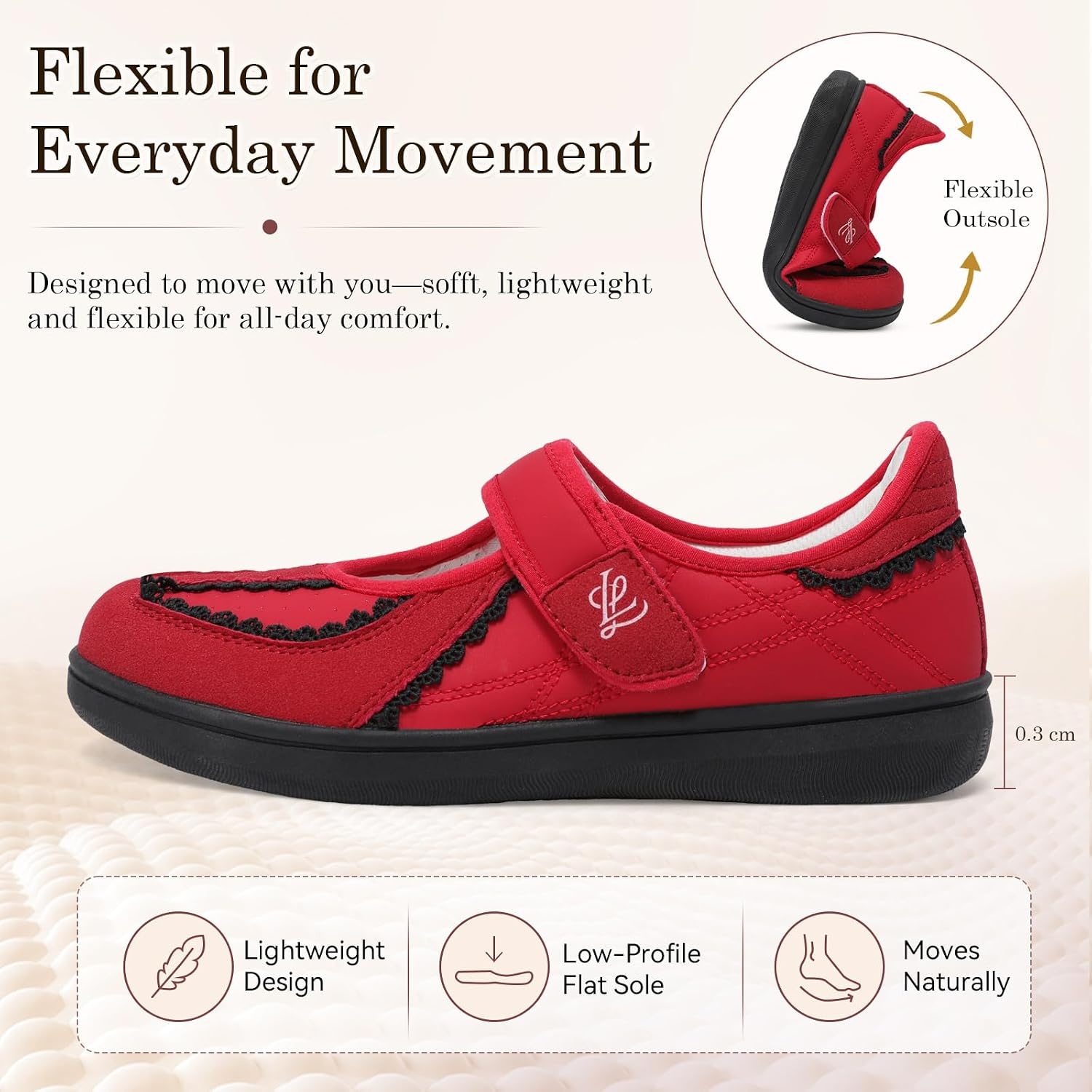 image:imageLeIsfIt Womens Mary Jane Flats Wide Toe Box Comfortable Walking ShoesRed