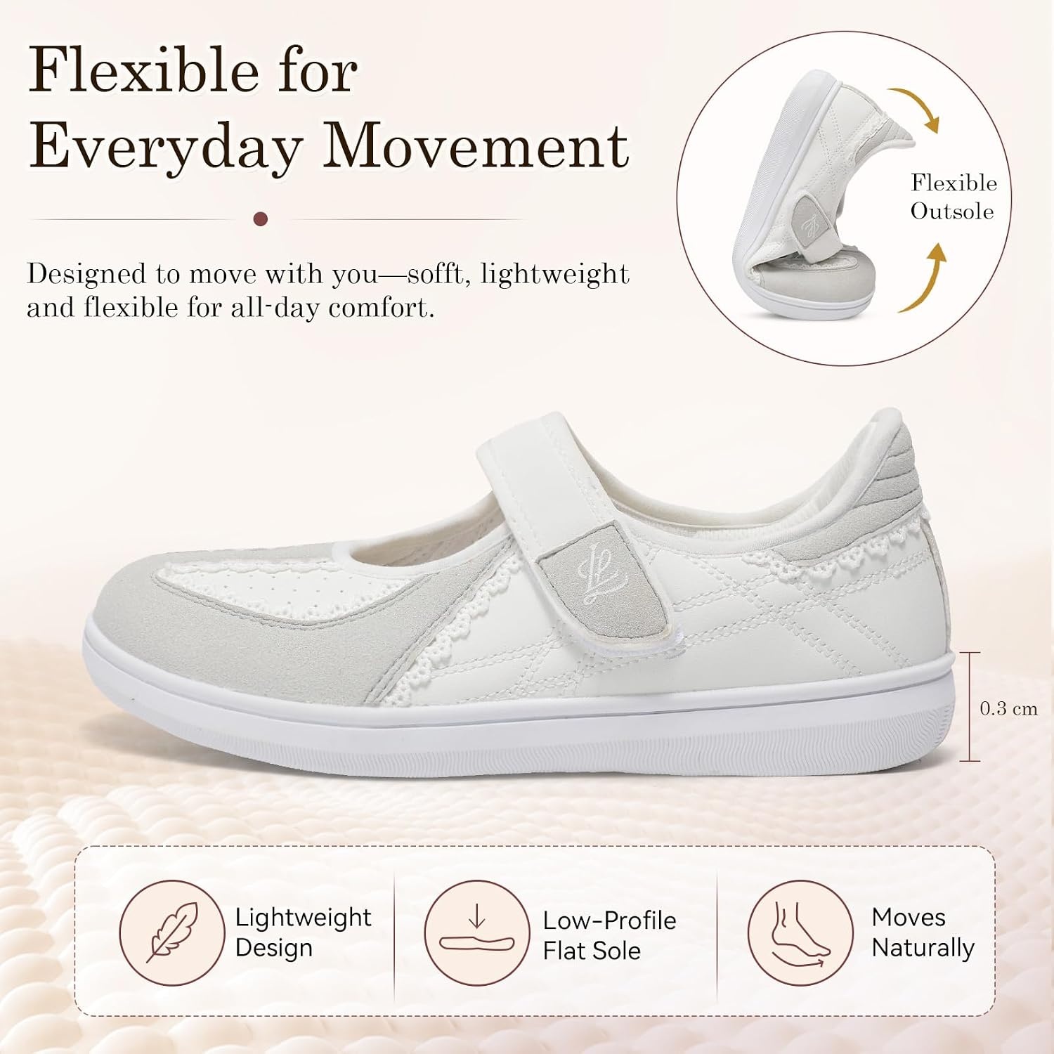 image:imageLeIsfIt Womens Mary Jane Flats Wide Toe Box Comfortable Walking ShoesWhite