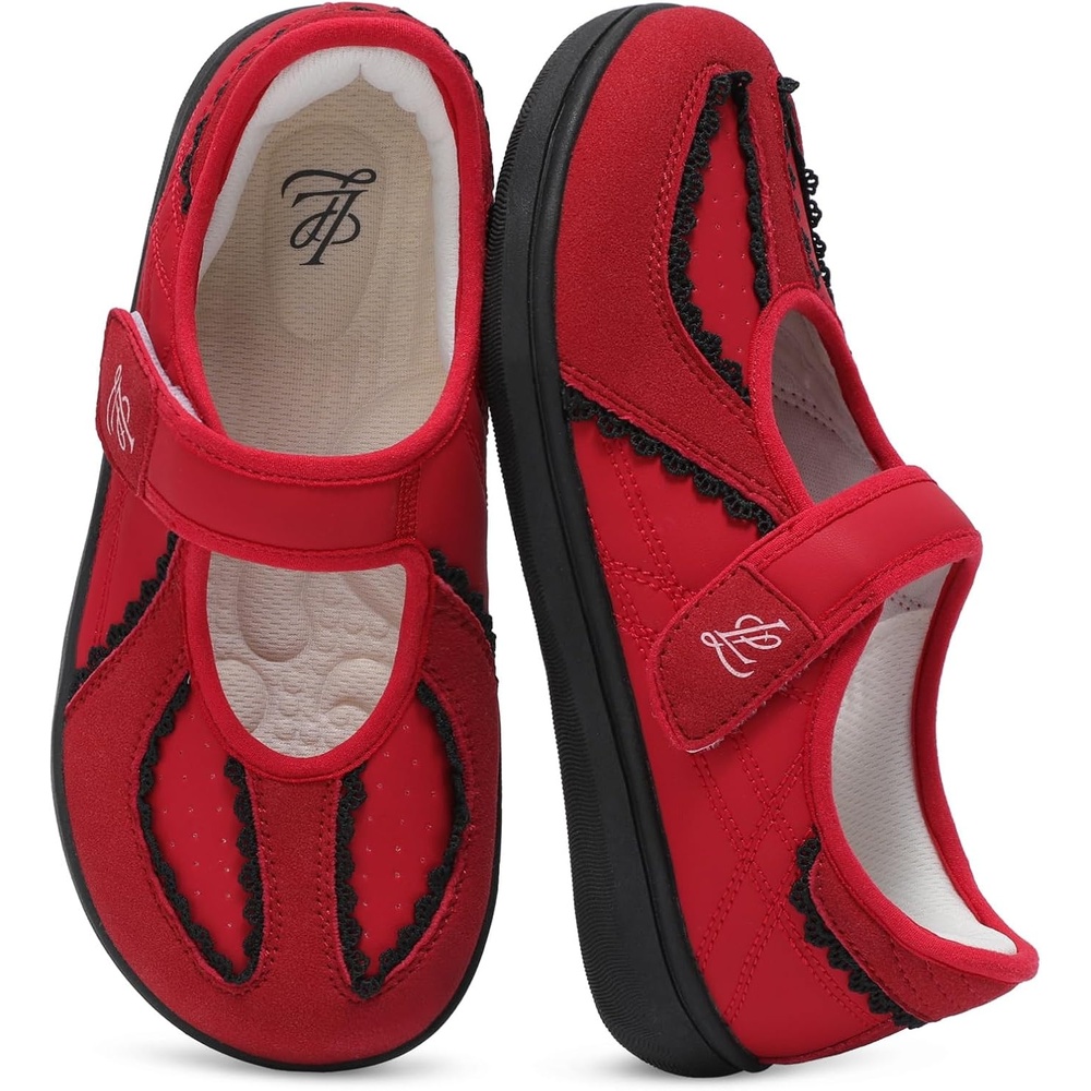 image:imageLeIsfIt Womens Mary Jane Flats Wide Toe Box Comfortable Walking ShoesRed