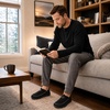 LeIsfIt Men’s Moccasin Slippers Wide Toe Box Memory Foam House Shoes(Black)