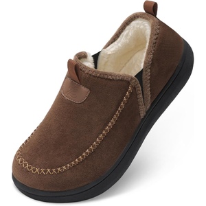 LeIsfIt Men’s Moccasin Slippers Wide Toe Box Memory Foam House Shoes(Chocolate)