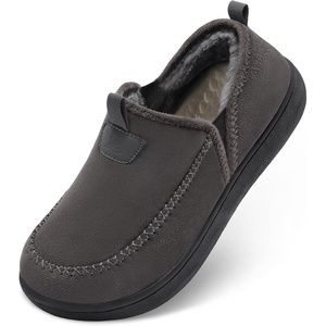 LeIsfIt Men’s Moccasin Slippers Wide Toe Box Memory Foam House Shoes(Darkgrey)