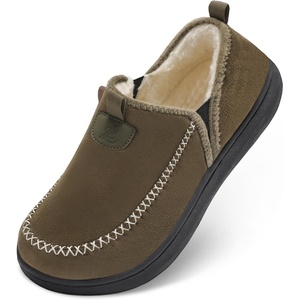 LeIsfIt Men’s Moccasin Slippers Wide Toe Box Memory Foam House Shoes(Green)