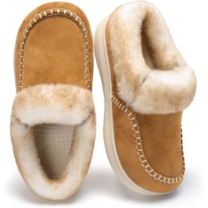 LeIsfIt Women’s Fuzzy Slippers Wide Toe Box Memory Foam House Shoes(Brown)