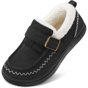 LeIsfIt Women’s Moccasin Slippers Wide Toe Box Memory Foam House Shoes(Black)