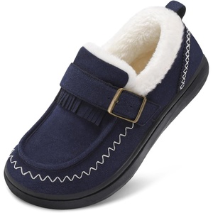LeIsfIt Women’s Moccasin Slippers Wide Toe Box Memory Foam House Shoes(Navy)