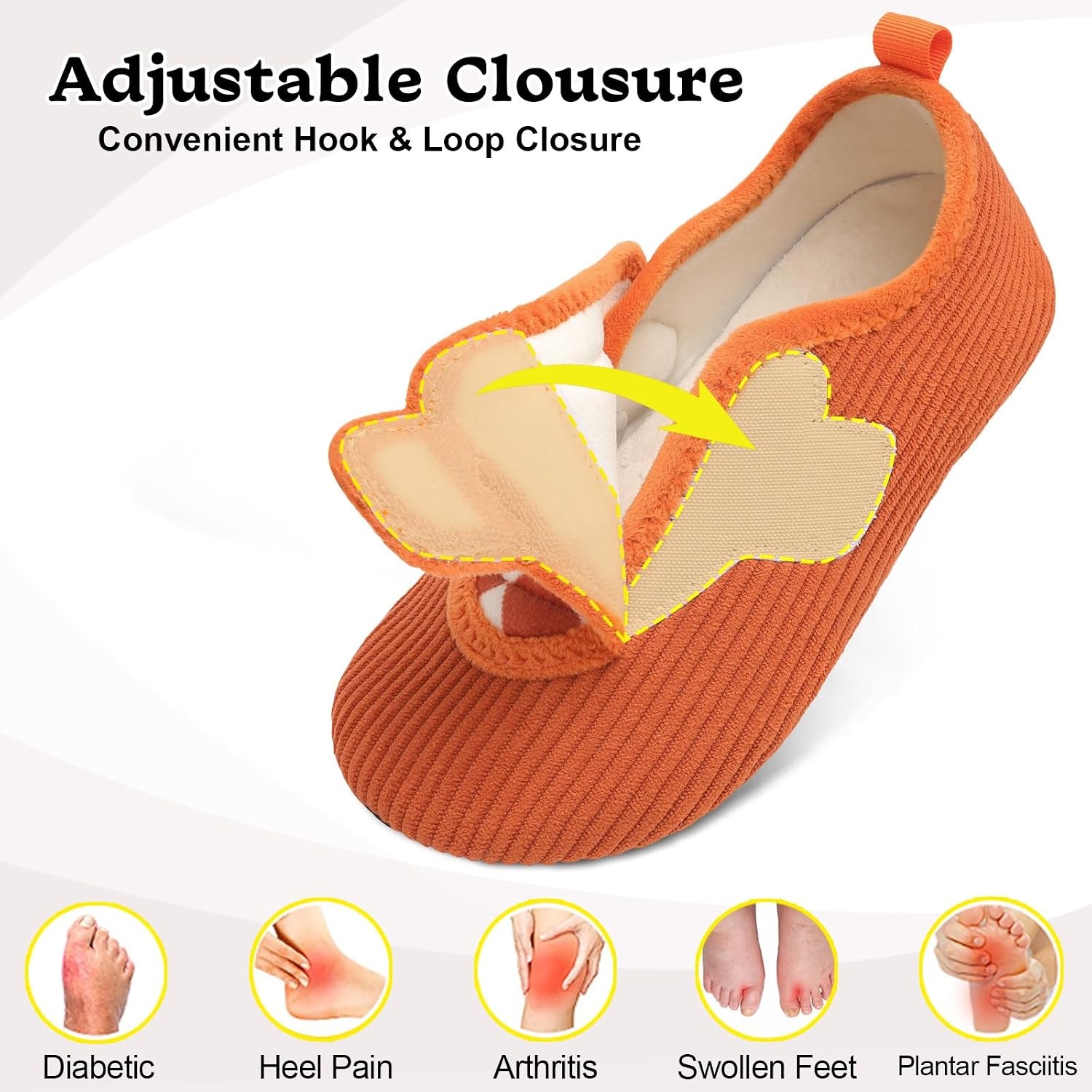 image:imageLeIsfIt Slippers for Women Men Soft House Slippers Wide Barefoot House Shoes Nonslip Slip on Slipper Shoes Comfy Adjustable for Home Bedroom Travel YogaOrangeplaid