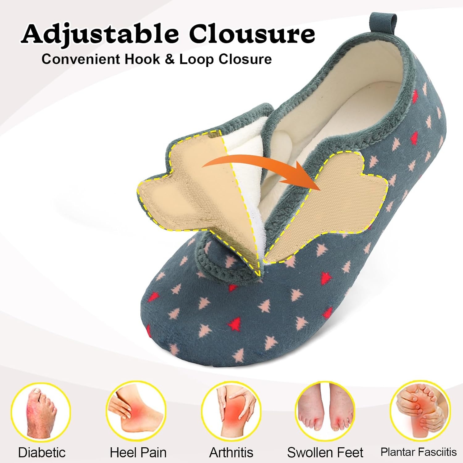 image:imageLeIsfIt Slippers for Women Men Soft House Slippers Wide Barefoot House Shoes Nonslip Slip on Slipper Shoes Comfy Adjustable for Home Bedroom Travel YogaChristmas Tree