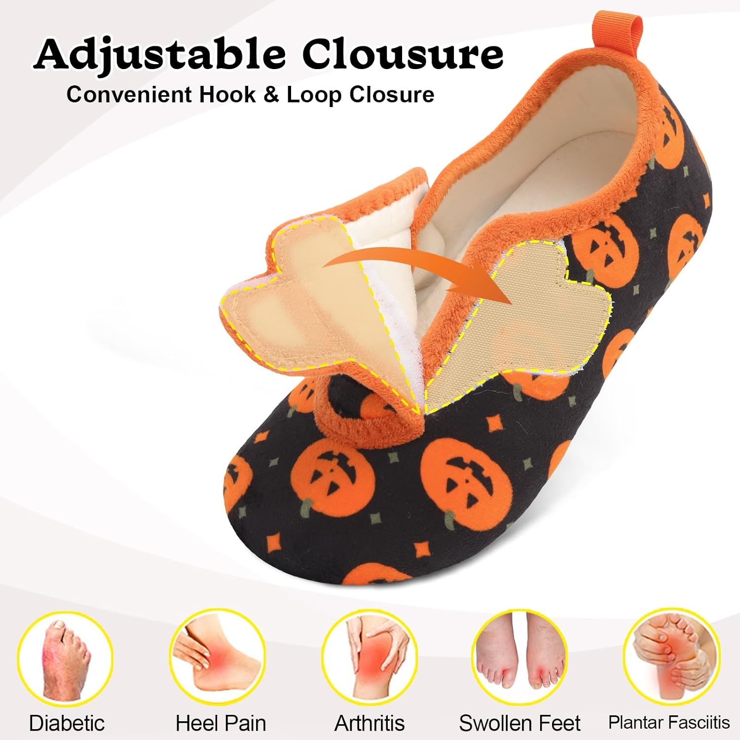 image:imageLeIsfIt Slippers for Women Men Soft House Slippers Wide Barefoot House Shoes Nonslip Slip on Slipper Shoes Comfy Adjustable for Home Bedroom Travel YogaPumpkin