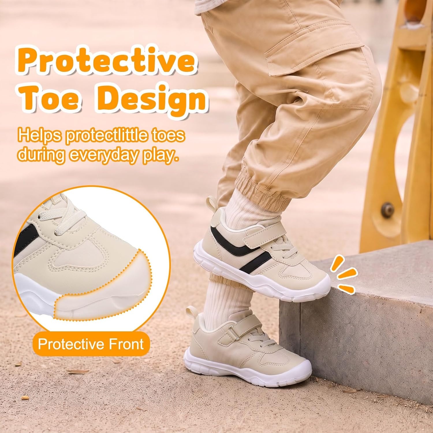 image:imageLeIsfIt Toddler Shoes Wide Toe Box Boys Girls Lightweight SneakersBeige