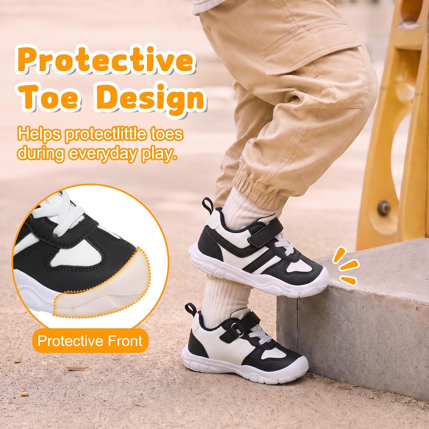image:imageLeIsfIt Toddler Shoes Wide Toe Box Boys Girls Lightweight SneakersBlackWhite