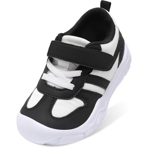 LeIsfIt Toddler Shoes Wide Toe Box Boys Girls Lightweight Sneakers(Black/White)