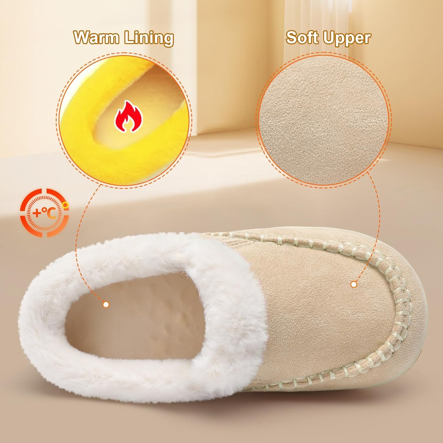 image:imageLeIsfIt Kids Slippers Boys Girls Warm Memory Foam Fuzzy House ShoesBeige