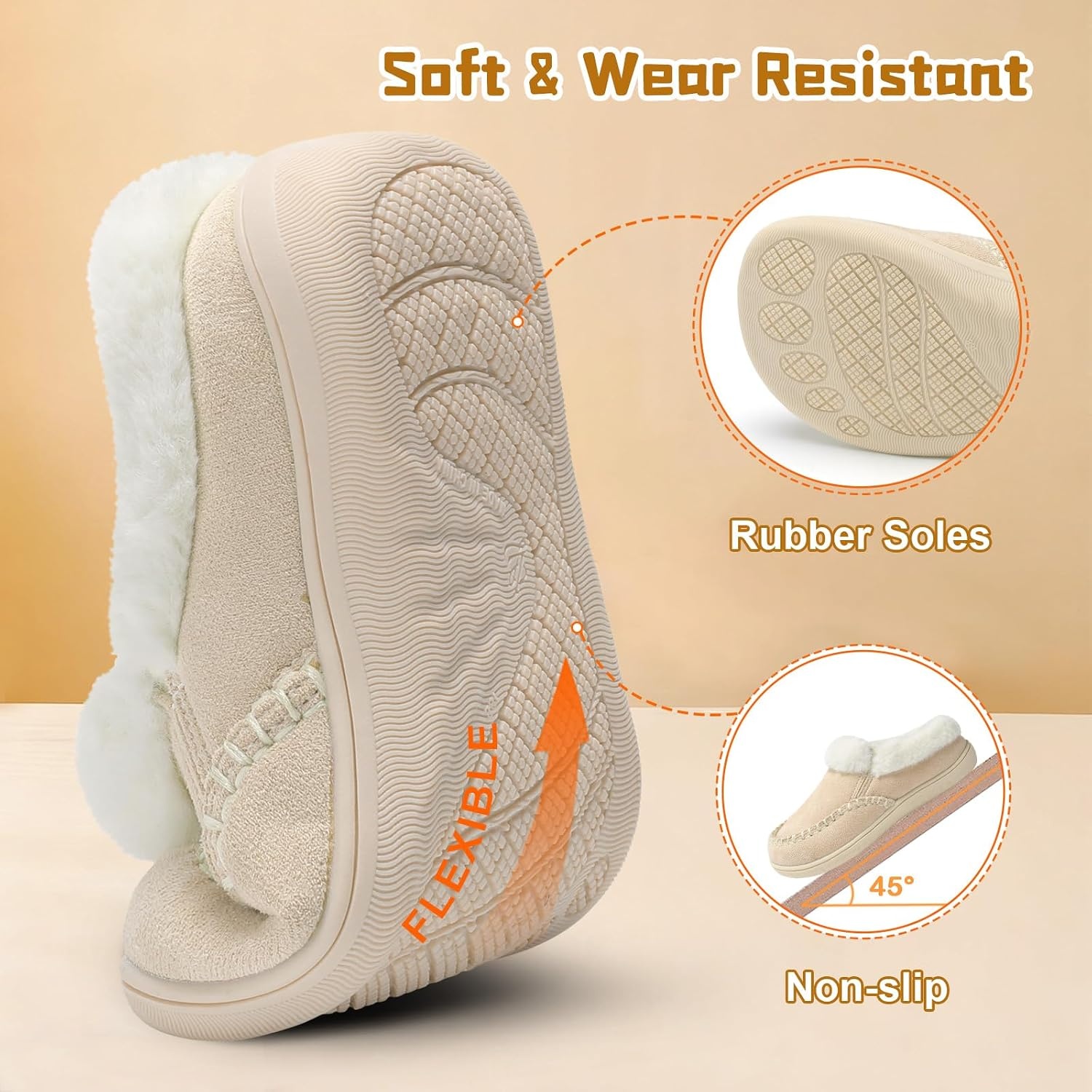 image:imageLeIsfIt Kids Slippers Boys Girls Warm Memory Foam Fuzzy House ShoesBeige