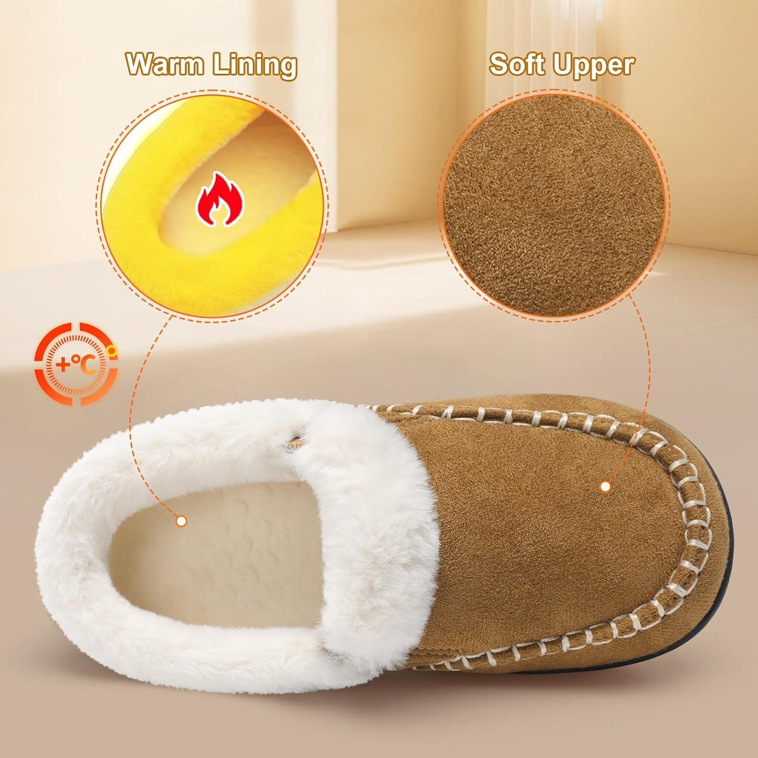 image:imageLeIsfIt Kids Slippers Boys Girls Warm Memory Foam Fuzzy House ShoesBrown