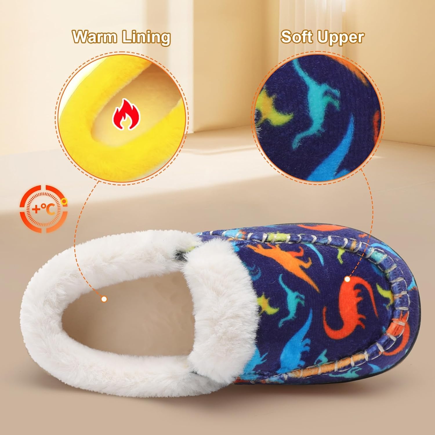 image:imageLeIsfIt Kids Slippers Boys Girls Warm Memory Foam Fuzzy House ShoesDinosaur