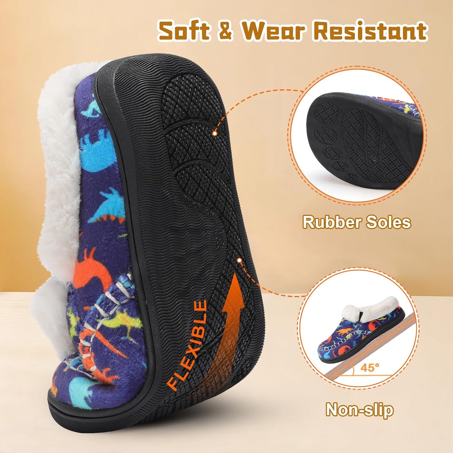 image:imageLeIsfIt Kids Slippers Boys Girls Warm Memory Foam Fuzzy House ShoesDinosaur
