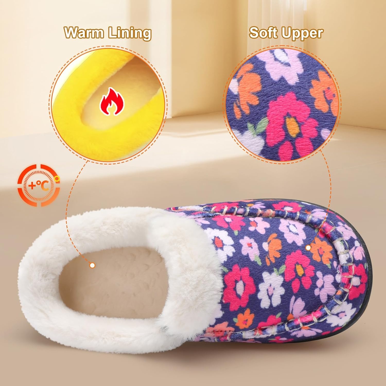 image:imageLeIsfIt Kids Slippers Boys Girls Warm Memory Foam Fuzzy House ShoesFlower