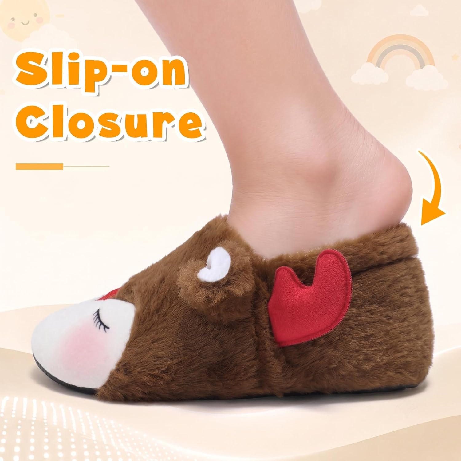 image:imageLeIsfIt Toddler Slippers Boys Girls Cartoon Plush House ShoesDeerbrown