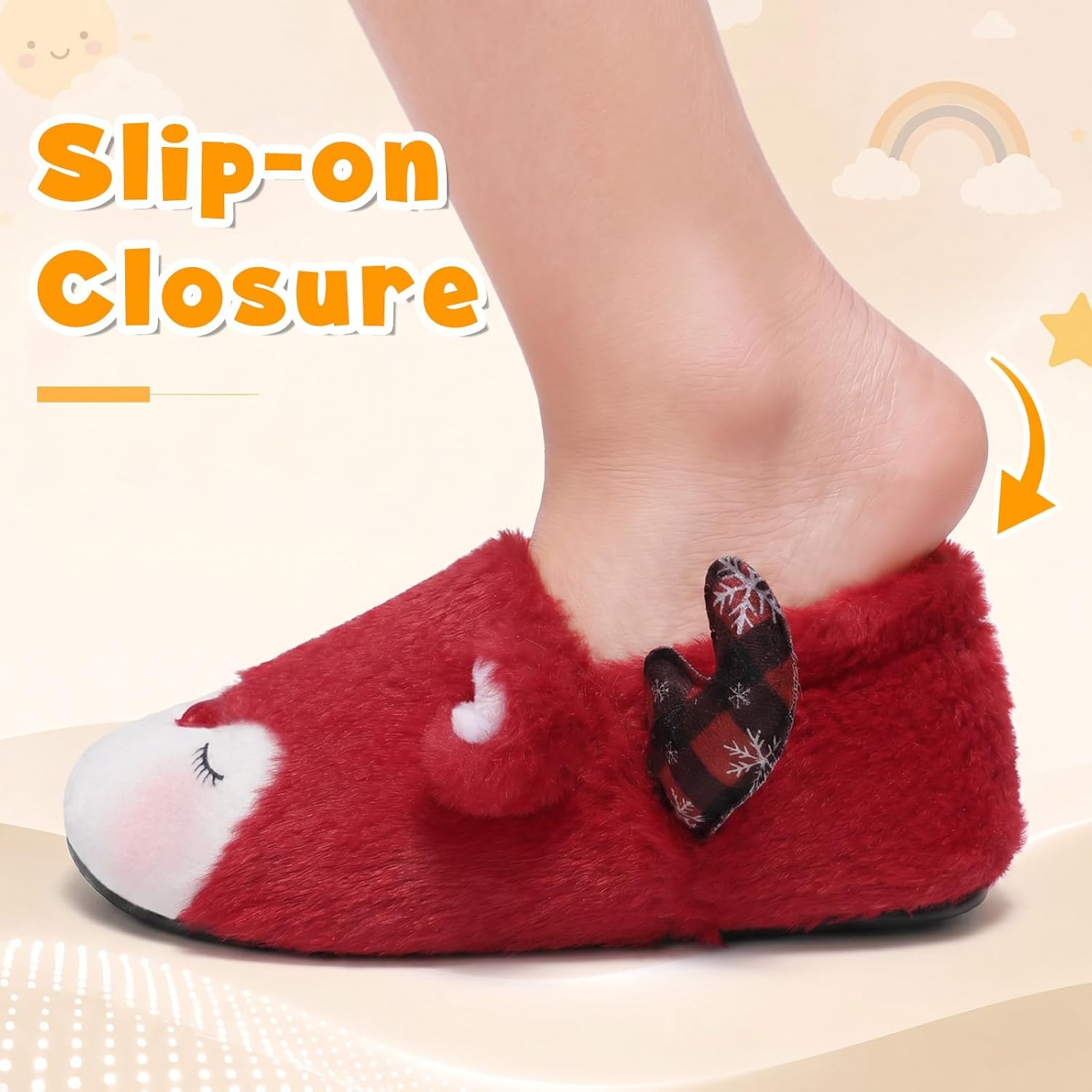 image:imageLeIsfIt Toddler Slippers Boys Girls Cartoon Plush House ShoesDeerred