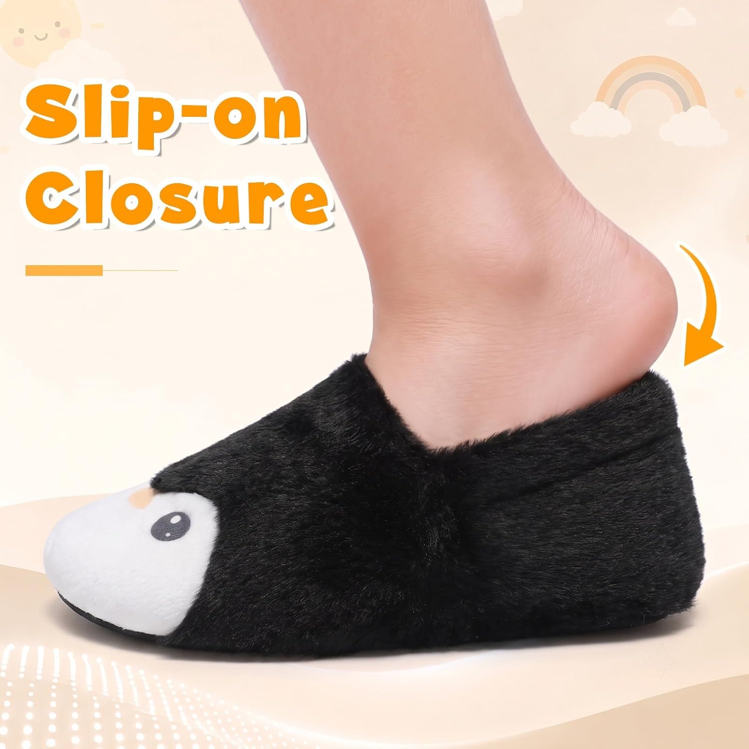 image:imageLeIsfIt Toddler Slippers Boys Girls Cartoon Plush House ShoesPenguinblack