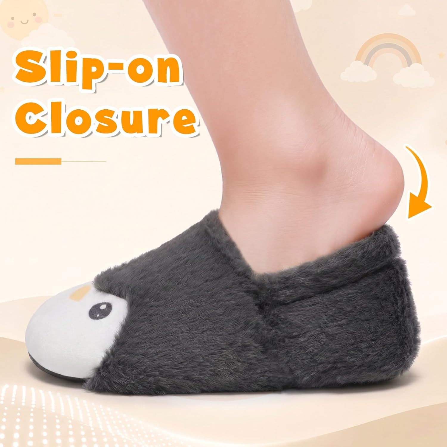 image:imageLeIsfIt Toddler Slippers Boys Girls Cartoon Plush House ShoesPenguingrey