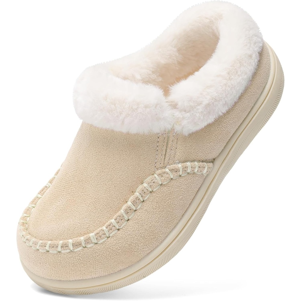image:imageLeIsfIt Kids Slippers Boys Girls Warm Memory Foam Fuzzy House ShoesBeige