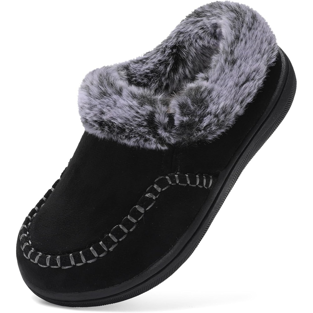 image:imageLeIsfIt Kids Slippers Boys Girls Warm Memory Foam Fuzzy House ShoesBlack