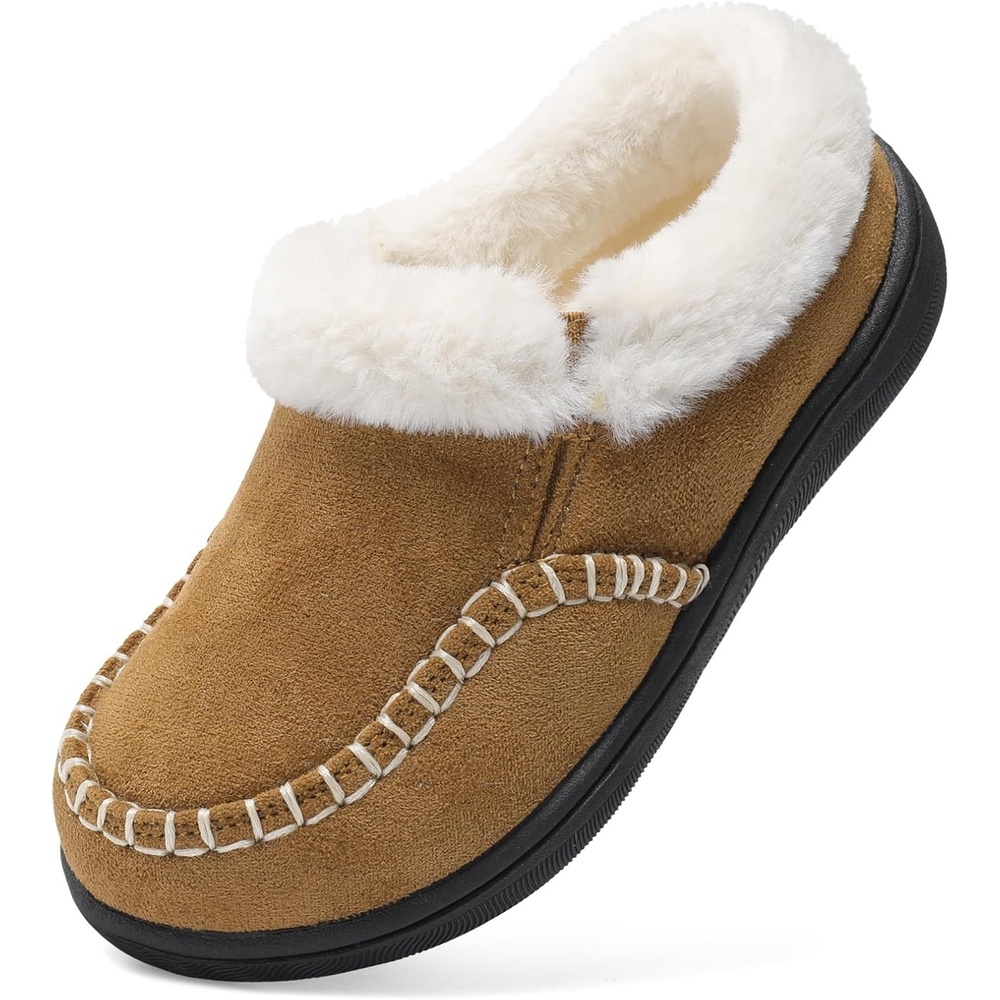 image:imageLeIsfIt Kids Slippers Boys Girls Warm Memory Foam Fuzzy House ShoesBrown