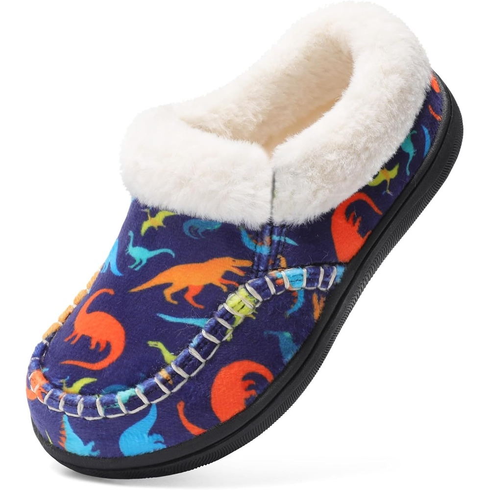 image:imageLeIsfIt Kids Slippers Boys Girls Warm Memory Foam Fuzzy House ShoesDinosaur