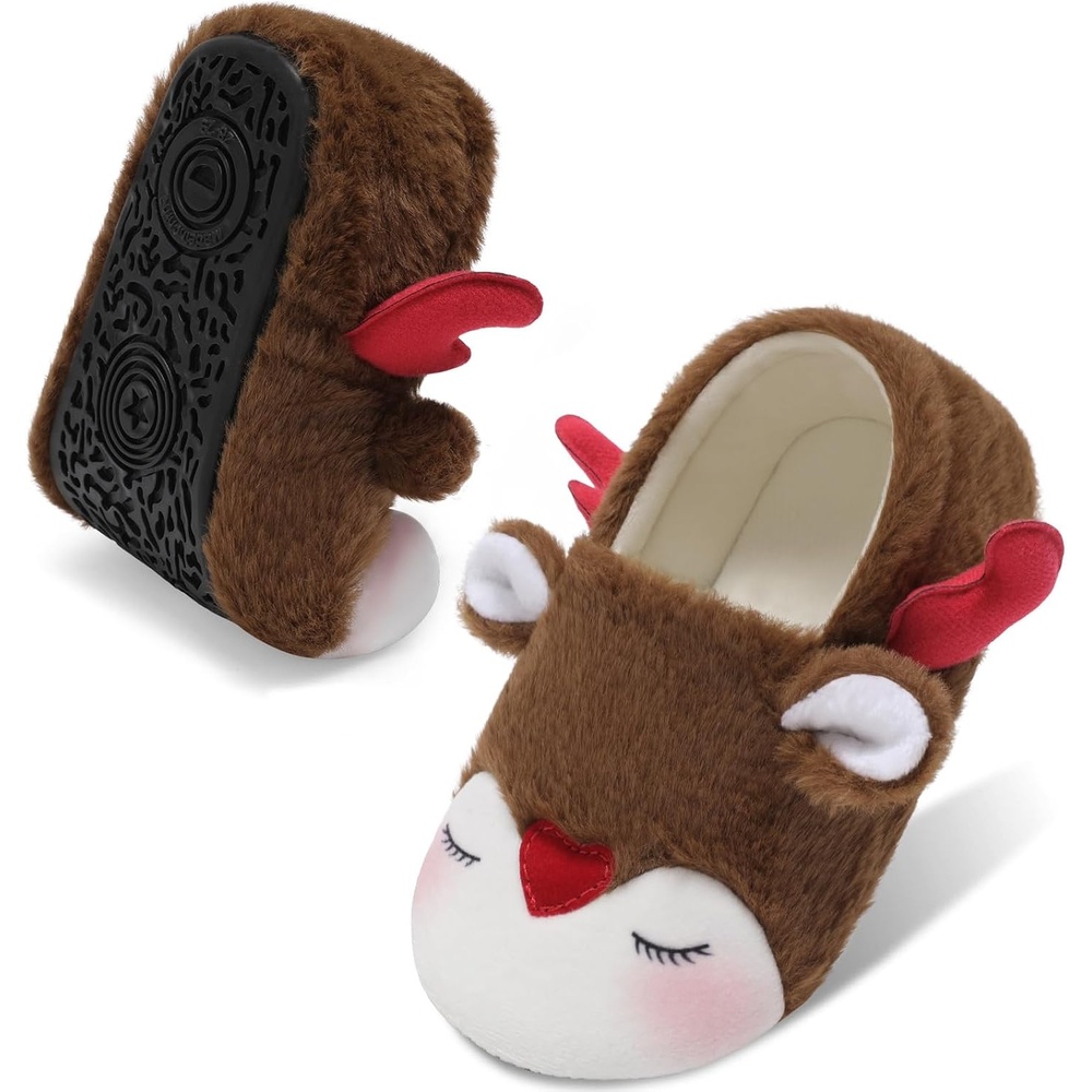 image:imageLeIsfIt Toddler Slippers Boys Girls Cartoon Plush House ShoesDeerbrown