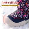 LeIsfIt Toddler Snow Boots Boys Girls Plush Lined Winter Boots(Navyflower)