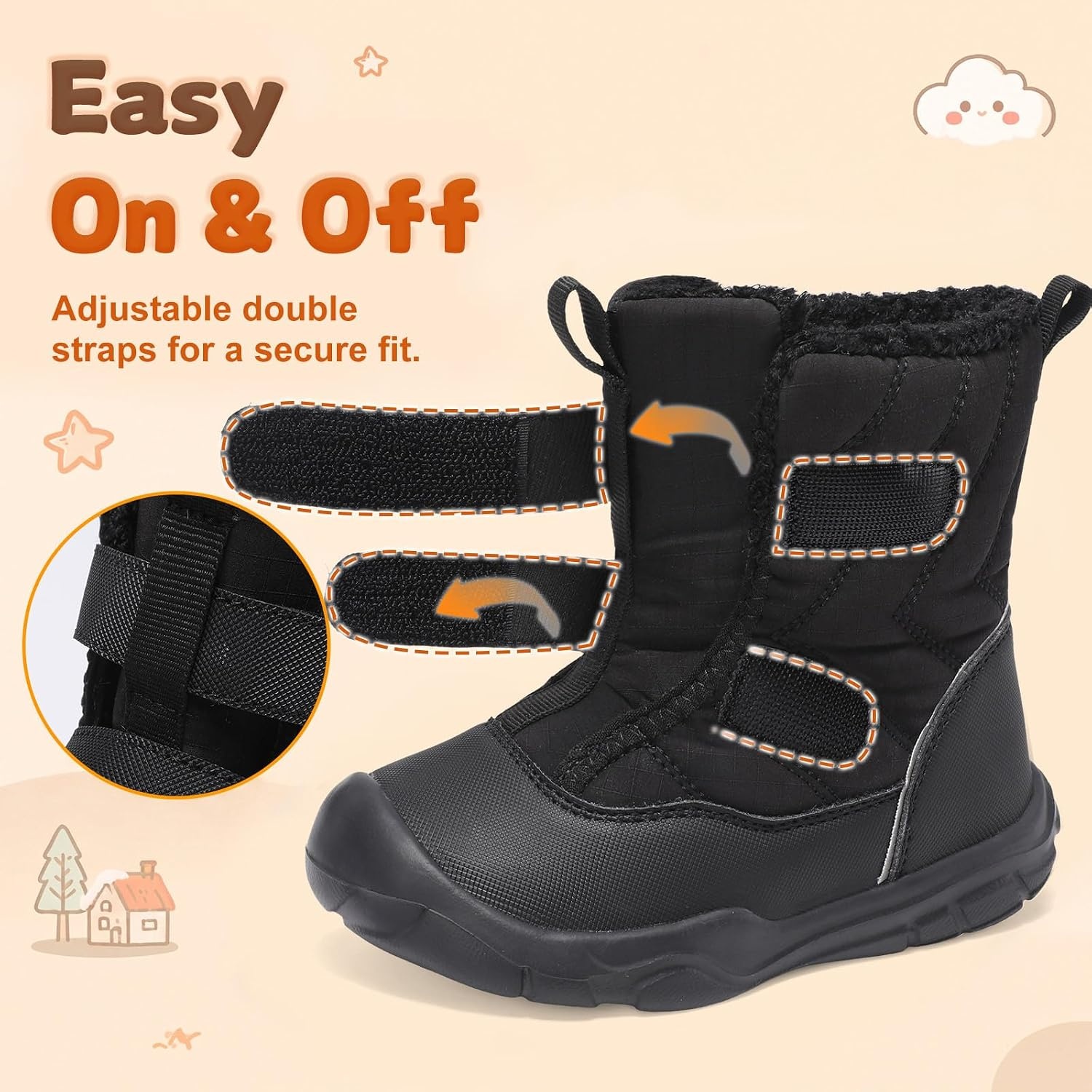 image:imageLeIsfIt Toddler Boots Boys Girls Plush Lined Snow Boots Warm Winter ShoesBlack