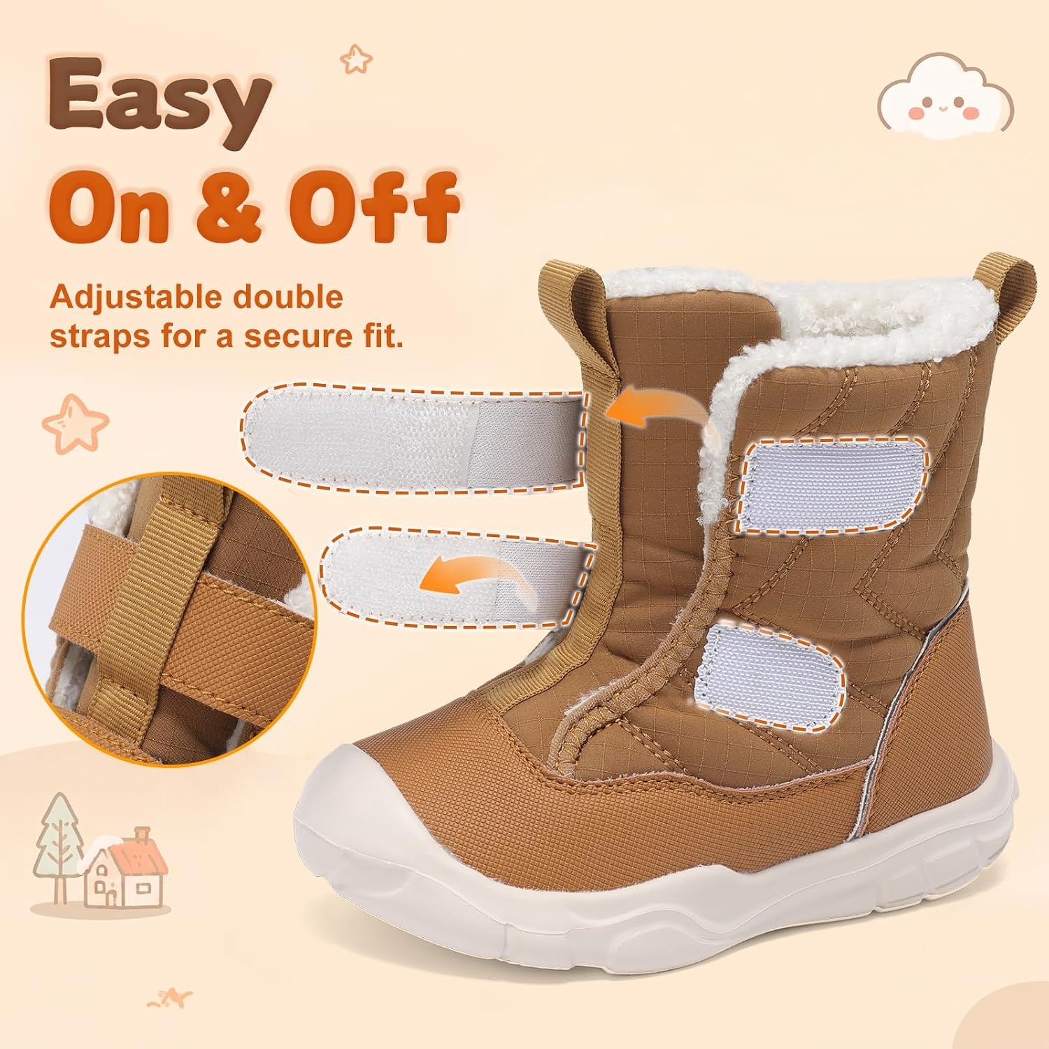 image:imageLeIsfIt Toddler Boots Boys Girls Plush Lined Snow Boots Warm Winter ShoesBrown