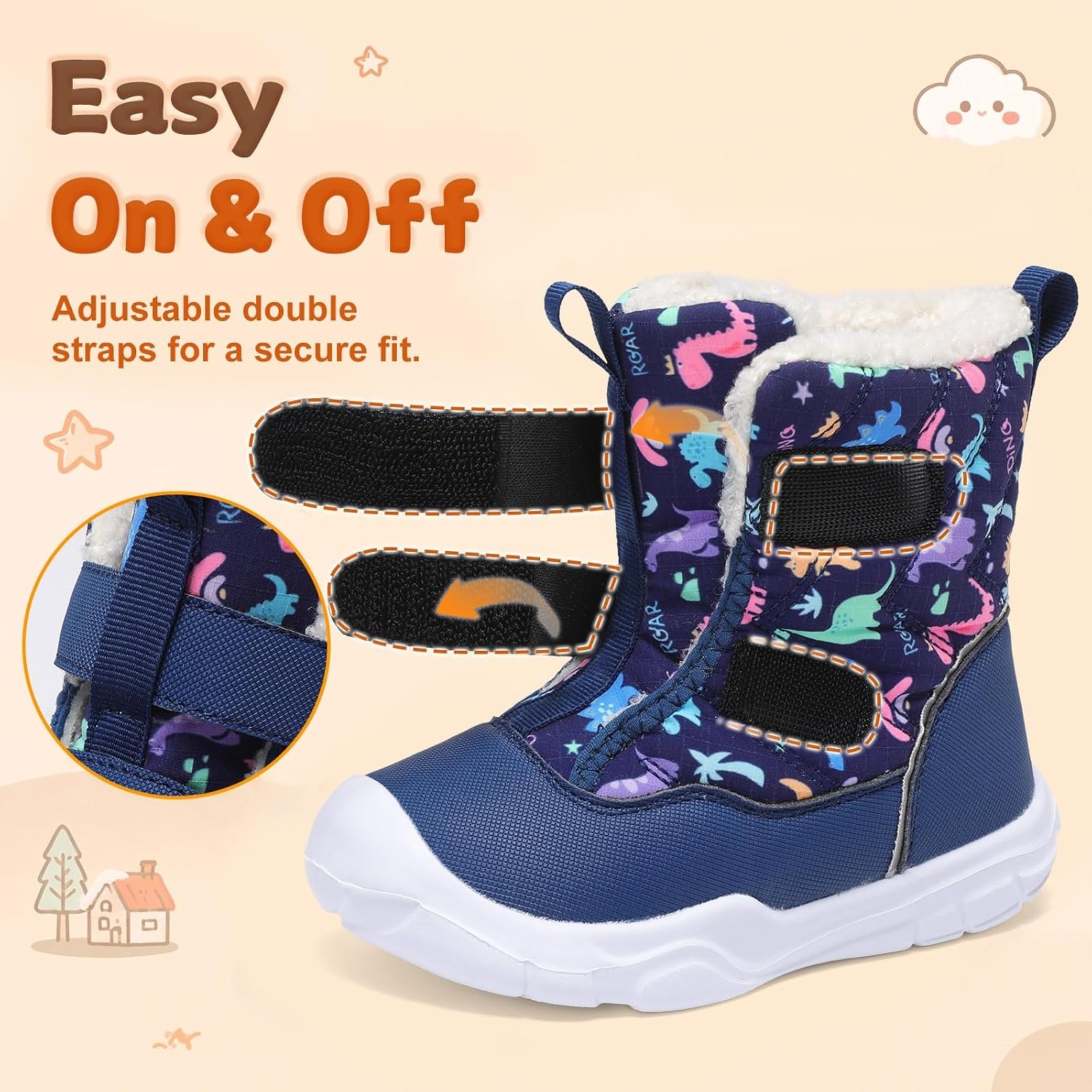 image:imageLeIsfIt Toddler Boots Boys Girls Plush Lined Snow Boots Warm Winter ShoesDinosaur