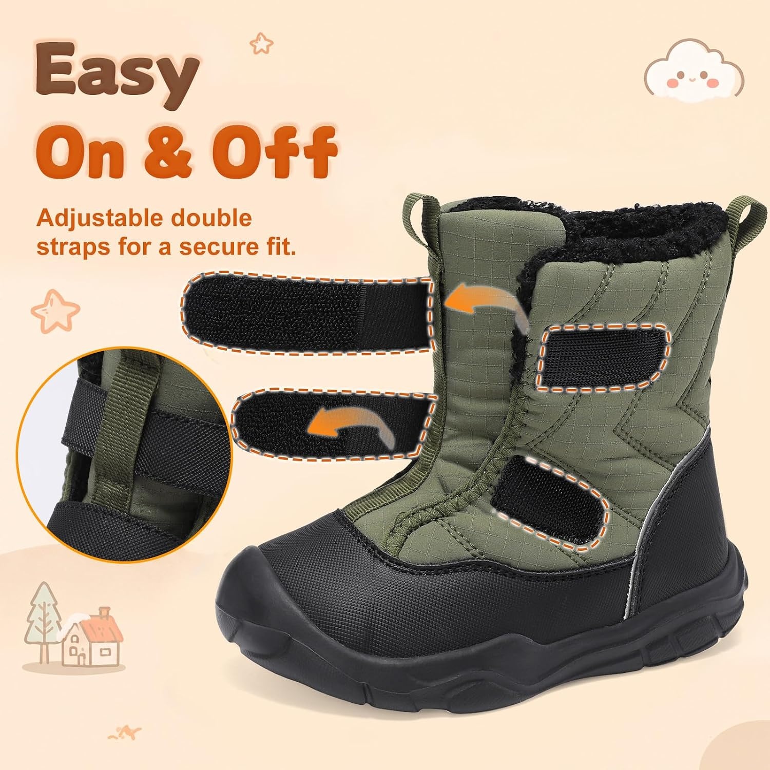 image:imageLeIsfIt Toddler Boots Boys Girls Plush Lined Snow Boots Warm Winter ShoesGreen