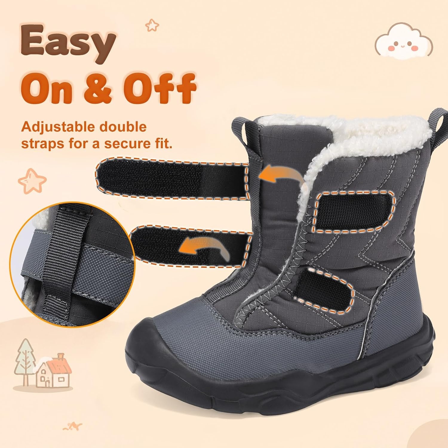 image:imageLeIsfIt Toddler Boots Boys Girls Plush Lined Snow Boots Warm Winter ShoesGrey