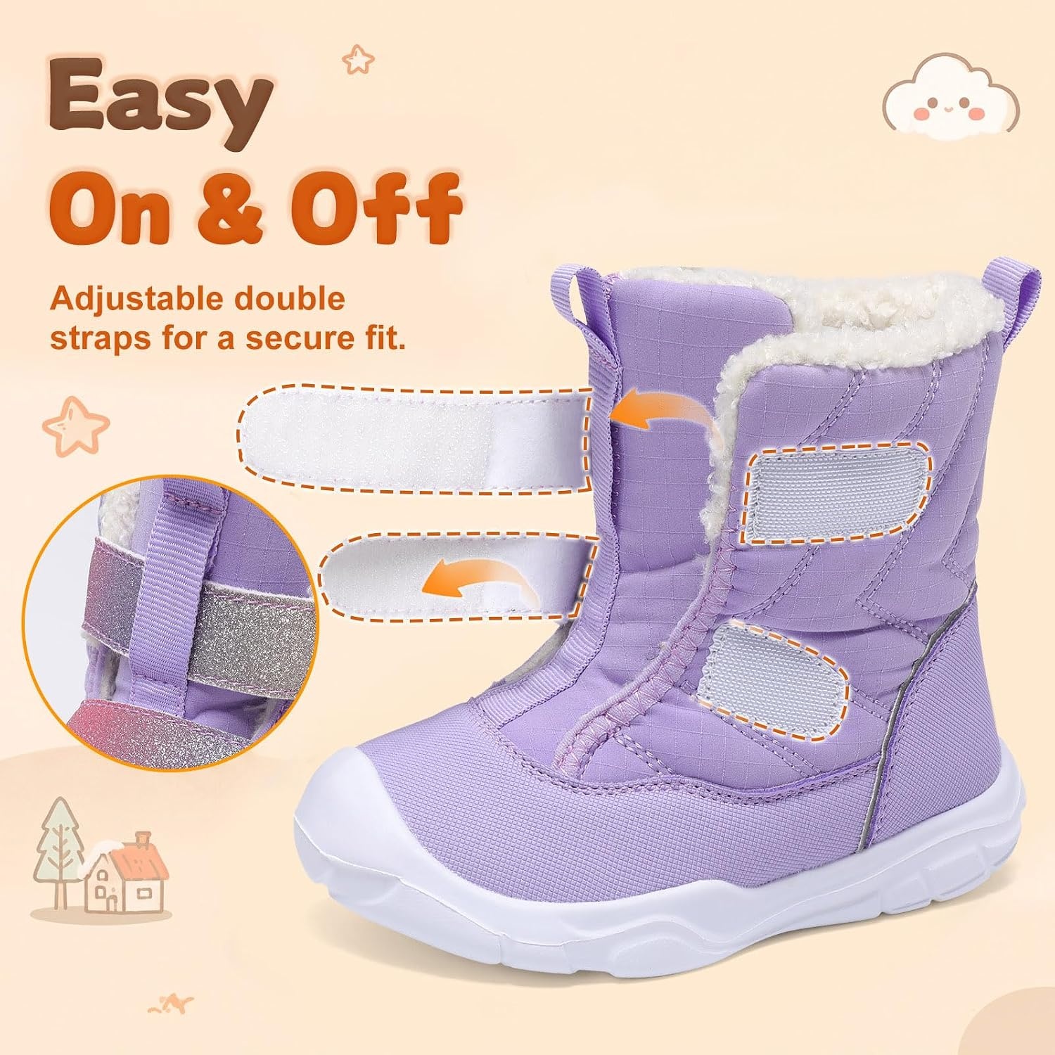 image:imageLeIsfIt Toddler Boots Boys Girls Plush Lined Snow Boots Warm Winter ShoesPurple