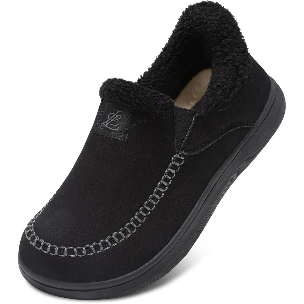 image:imageLeIsfIt Mens Moccasin Slippers Wide Toe Box SlipOn Winter House ShoesBlack