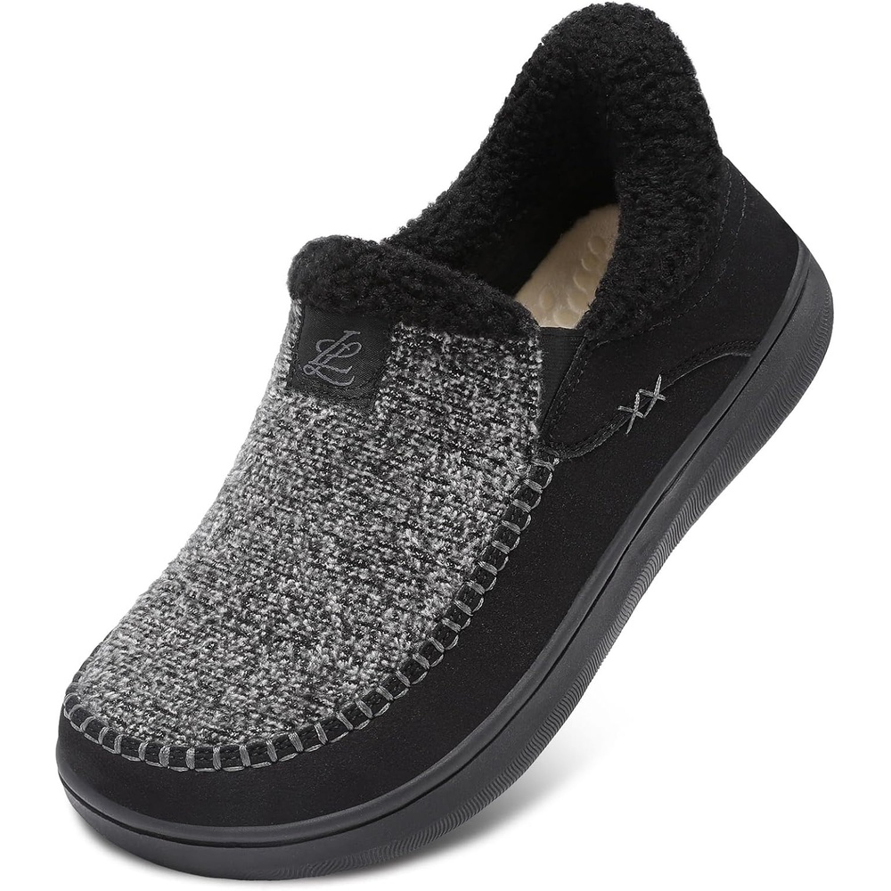 image:imageLeIsfIt Mens Moccasin Slippers Wide Toe Box SlipOn Winter House ShoesBlack Mix