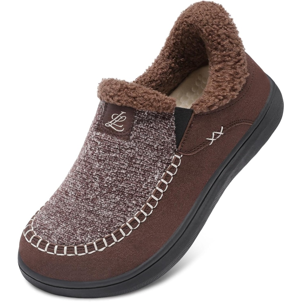 image:imageLeIsfIt Mens Moccasin Slippers Wide Toe Box SlipOn Winter House ShoesBrown Mix