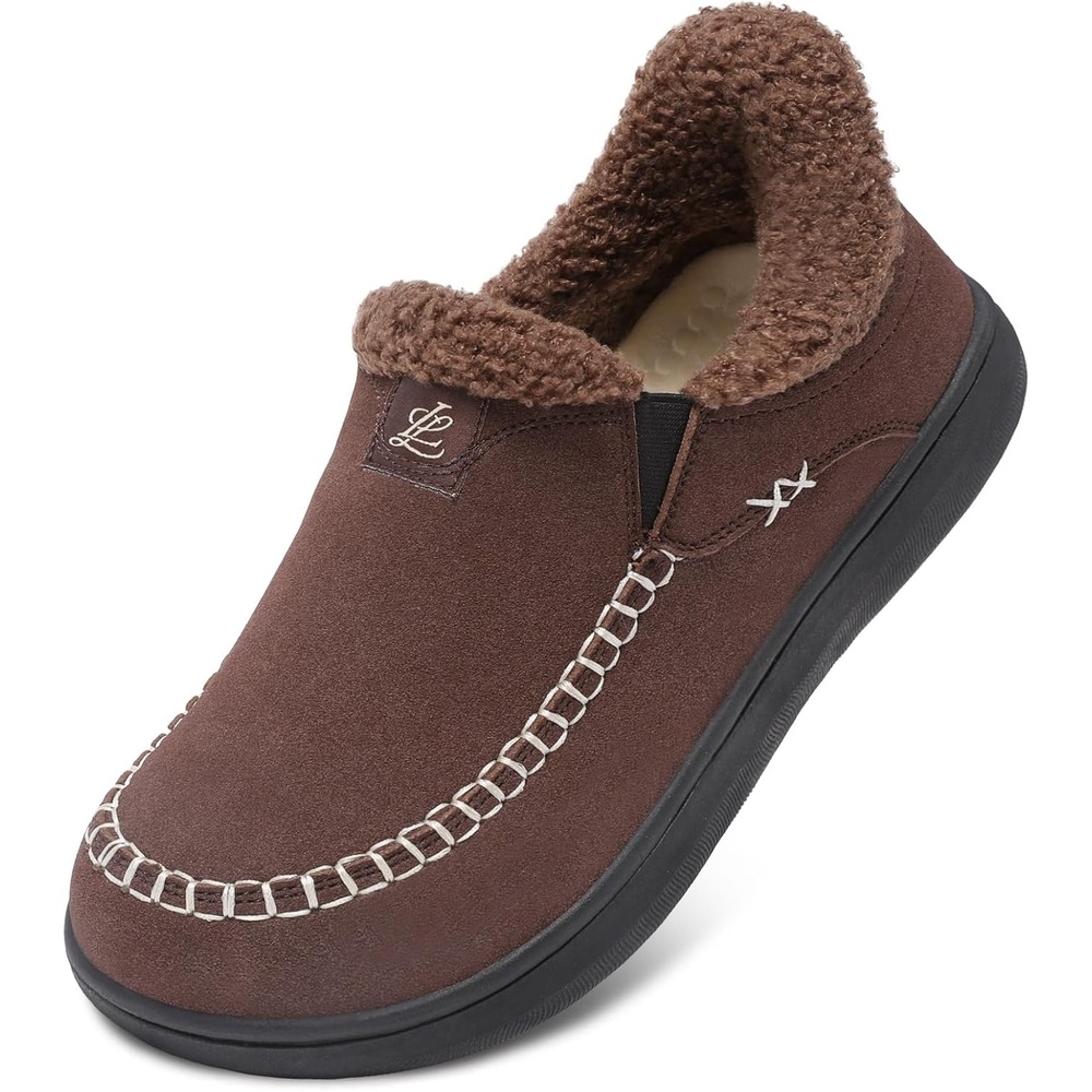 image:imageLeIsfIt Mens Moccasin Slippers Wide Toe Box SlipOn Winter House ShoesChocolate