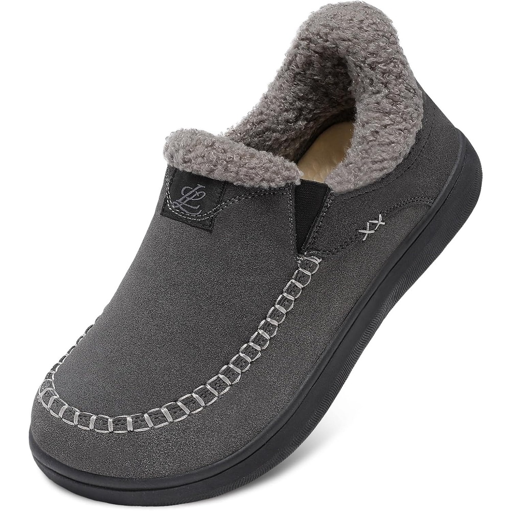 image:imageLeIsfIt Mens Moccasin Slippers Wide Toe Box SlipOn Winter House ShoesGrey
