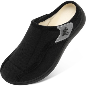 LeIsfIt Men’s Wide Toe Box Slippers Adjustable Comfort House Shoes(Black)